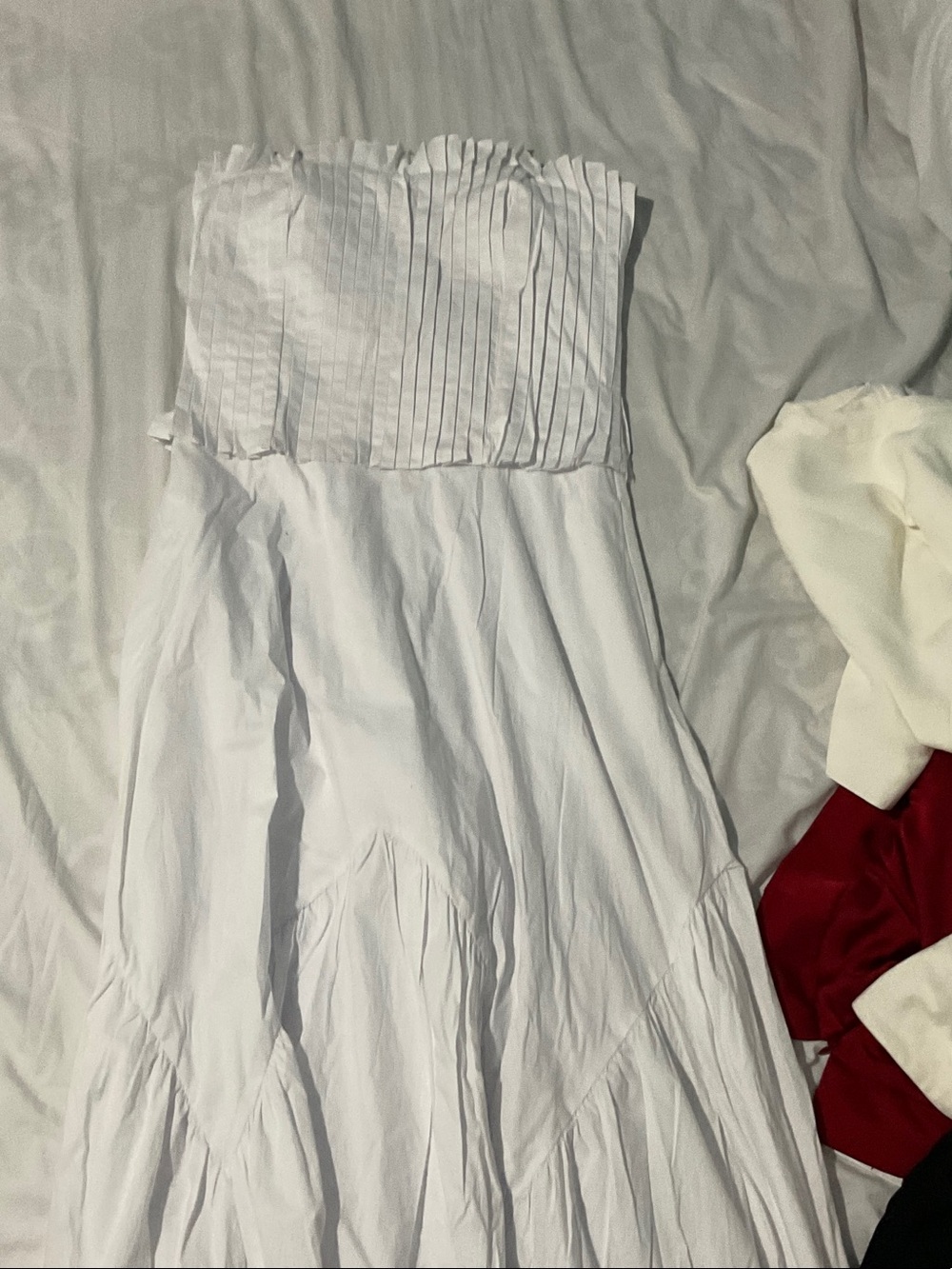 Line & Dot White Strapless Pleated Bodice Maxi Dress